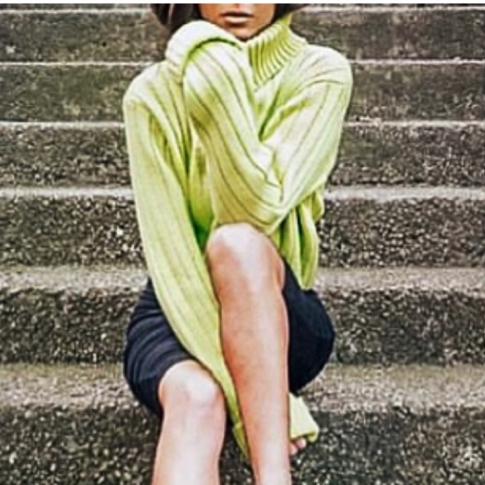 Rebellious Sweater Ribbed Detail Knitted Lemon Green Sweater  Size S